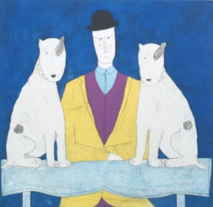 Picture of Lady & Two Dogs - Blue